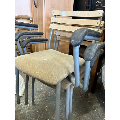 463 - 3 X CONTEMPORARY METAL STACKING CHAIRS WITH PADDED SEATS.