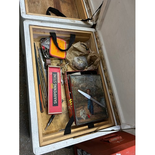 499 - 2 VINTAGE WOODEN TOOL BOXES WITH LIFT OUT TRAYS