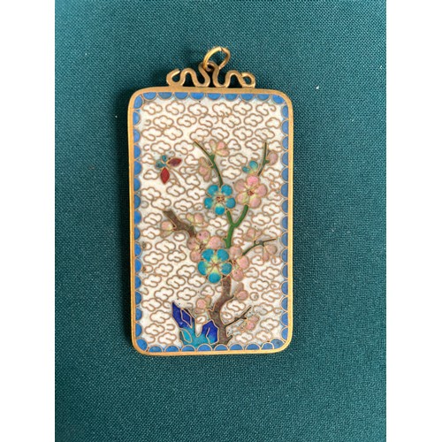 51 - Large vintage cloisonne pendant with blossom and butterfly design 8cm