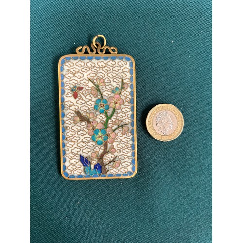 51 - Large vintage cloisonne pendant with blossom and butterfly design 8cm