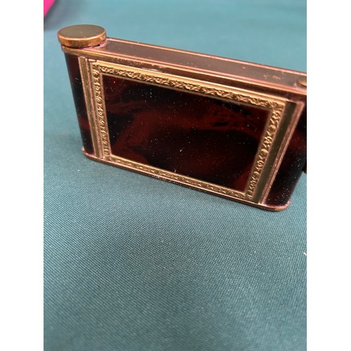 61 - Vintage novelty faux tortoiseshell camera compact with lipstick and manicure set