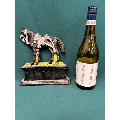 400 - Vintage cast metal figure of a horse - door stop - with original painted finish - old repair - stamp... 