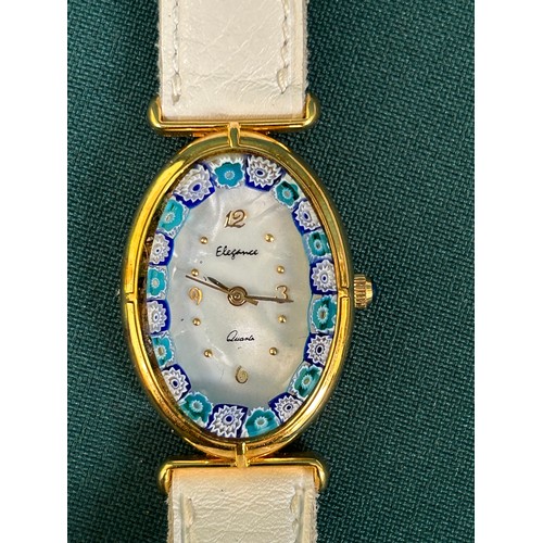 71 - A beautiful ladies wrist watch with real Murano glass crystal  - Quartz movement by Elegance - white... 