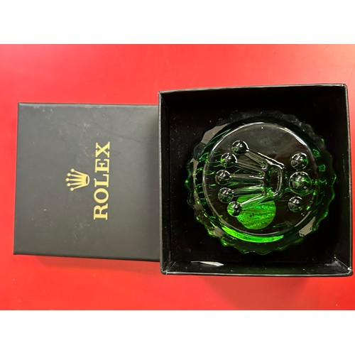 12 - Rolex green glass paperweight with hologram sticker and serial number, complete with Rolex box