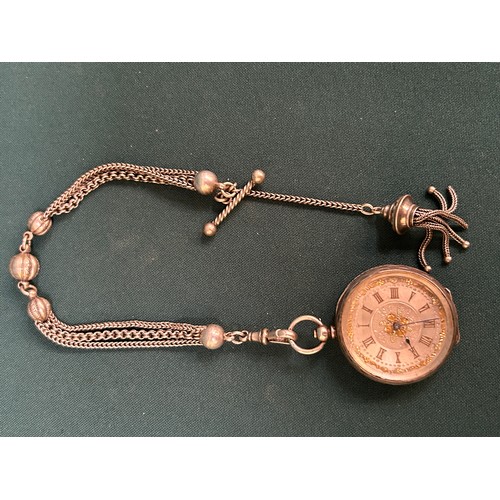 72 - Ladies Silver (.935) pocket watch with Swiss hallmarks - the silvered dial with gilt detail - a love... 