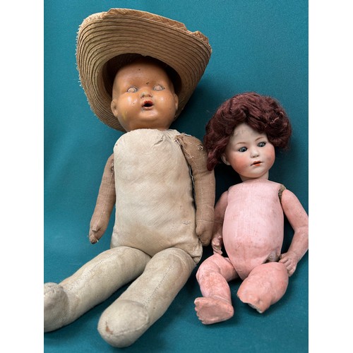 342 - An antique German bisque headed doll with composition body AF. The head with glass eyes, makers mark... 