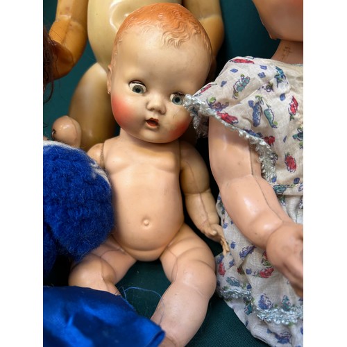 341 - 7 X vintage 1950's dolls in hard plastic and rubber - mostly English makes, three have clothing incl... 