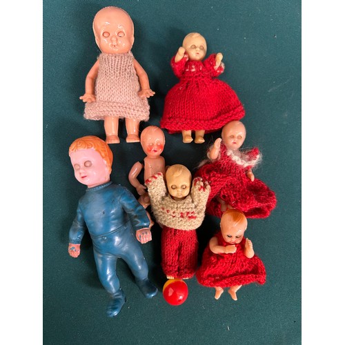 344 - 6 x 1950's  hard plastic miniature dolls made in England and Hong Kong, one by Roddy. Includes a boy... 