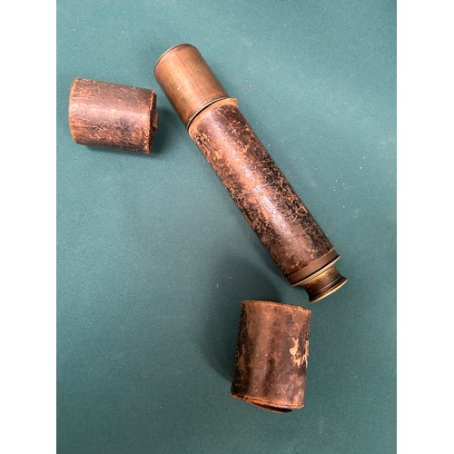 131 - 19th Century 3 draw telescope by Elliott Brothers 56 Strand London, with original leather case. Slid... 