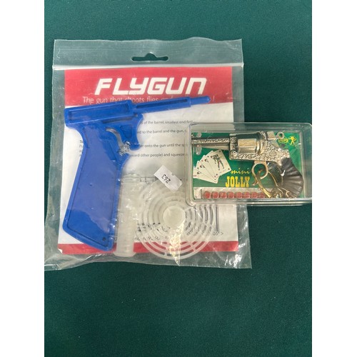 347 - Mini Jolly toy Pistol with pellets in box and a Flygun