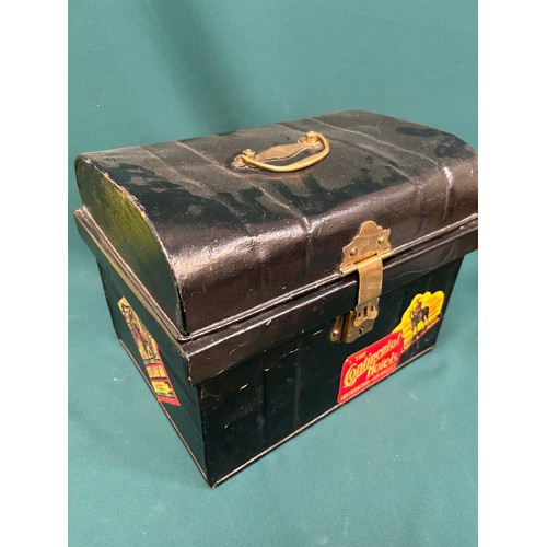 349 - An Edwardian tin trunk with brass fittings - ideal toy treasure chest!