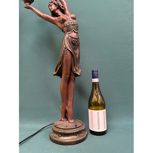 281 - Large Art Deco style bronze resin lamp in the form of a semi clad female dancer - with glass shades ... 