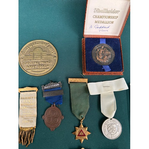 134 - Collection of various badges and medals to include School Board attendance medals, Band of help for ... 