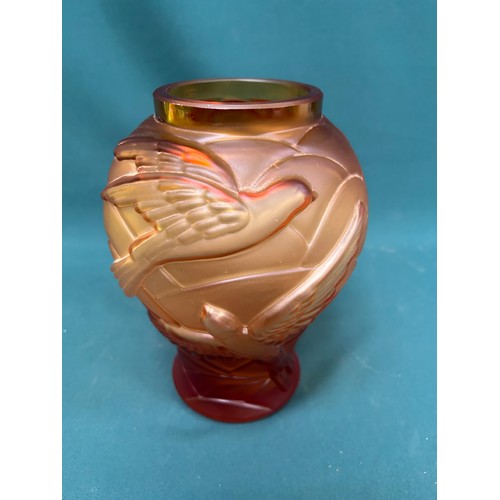 6 - A French Art Deco amber glass vase moulded with birds in flight - probably by Souchon Neuvesel - Ver... 