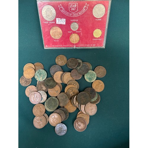 135 - Quantity of British Coins including 1967 uncirculated set in clear case, pennies and half pennies fr... 