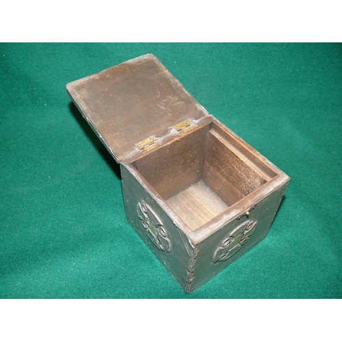 64 - SQUARE PEWTER TEA CADDY WITH MOTHER OF PEARL DETAIL