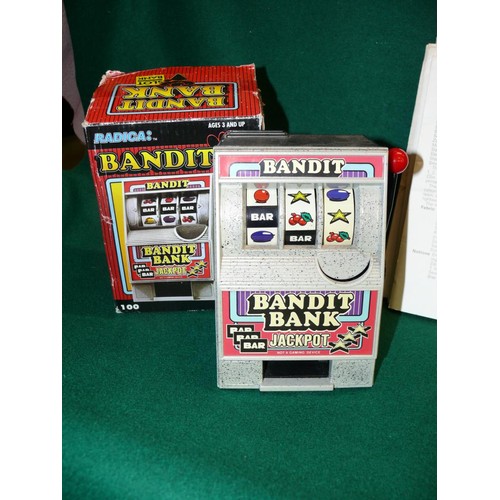 85 - RETRO LOT....SMALL WORKING  ONE ARMED BANDIT SLOT MACHINE, SMALL AZAN MOSQUE SHAPED CLOCK AND A SELE... 