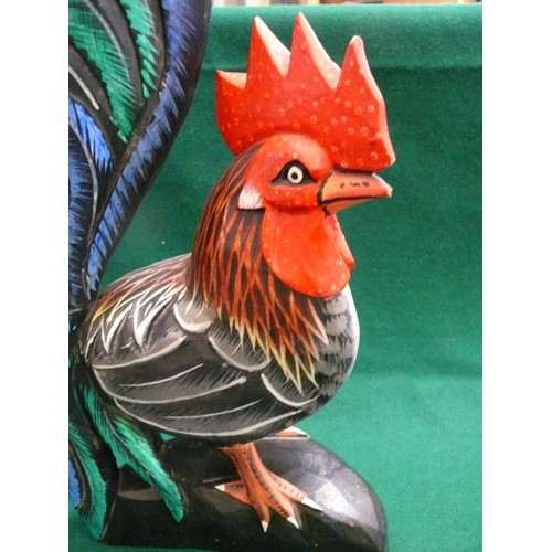 92 - A LOVELY PAINTED WOOD COCKEREL FIGURE