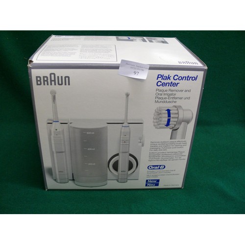 97 - BRAUN PLAK CONTROL CENTER PLAQUE REMOVER AND ORAL IRRIGATOR, APPEARS NEW IN BOX