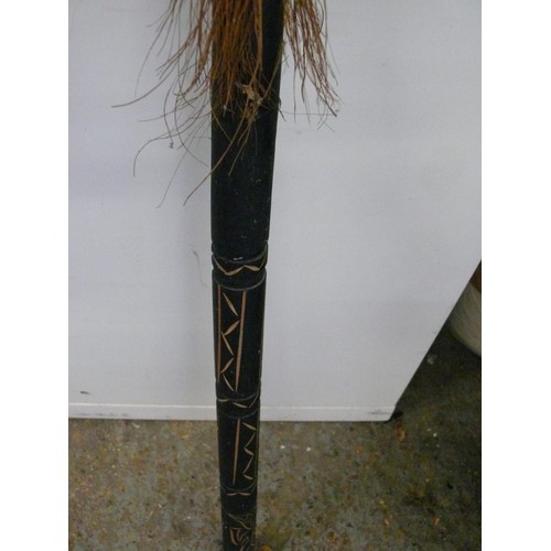 113 - AFRICAN SPEAR WITH CARVED WOODEN HANDLE AND METAL HOOKED SPEAR HEAD