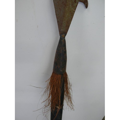 113 - AFRICAN SPEAR WITH CARVED WOODEN HANDLE AND METAL HOOKED SPEAR HEAD