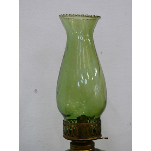 125 - VINTAGE GREEN GLASS AND BRASS OIL LAMP