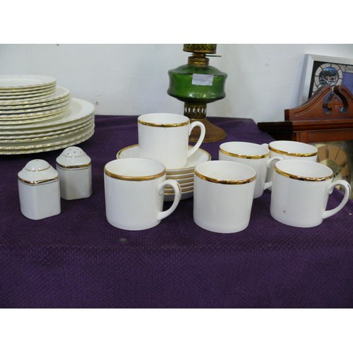 124 - SET OF 6 MILITARY SUTHERLAND BONE CHINA CUPS AND SAUCERS WITH CROWS FOOT MARK TO BASE