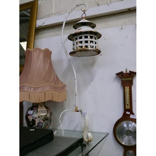 158 - LARGE VINTAGE CAST IRON HANGING LANTERN ON STAND