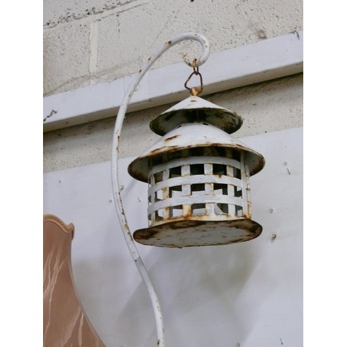 158 - LARGE VINTAGE CAST IRON HANGING LANTERN ON STAND