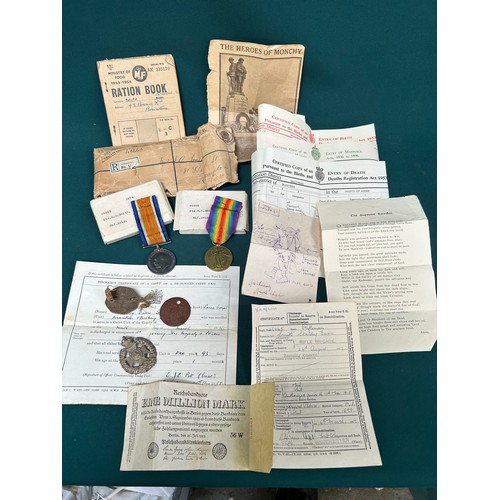 137 - Good Group of WW1 Medals and associated ephemera for Pte S O Smith, 46645 Rifle Brigade. Includes Br... 