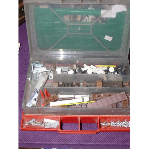 109 - FITTED TOOL BOX WITH CONTENTS OF SCREWS AND OTHER FITTINGS