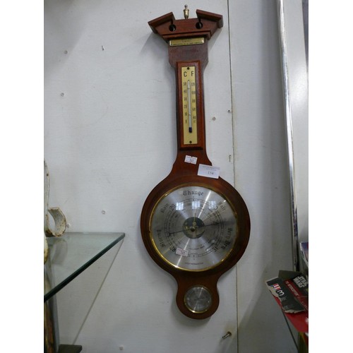 154 - A WOODEN CASED WALL BAROMETER