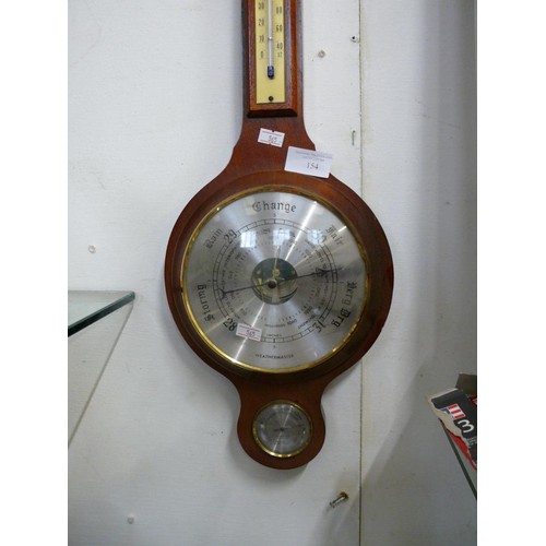 154 - A WOODEN CASED WALL BAROMETER