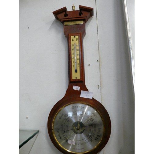 154 - A WOODEN CASED WALL BAROMETER