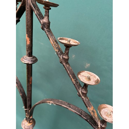 313 - Wrought iron candle stand for 13 candles - with brass sconce pans - probably first half of 20th Cent... 