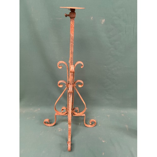 315 - Blacksmith made wrought iron adjustable height candle stand or flower arranging stand - 34