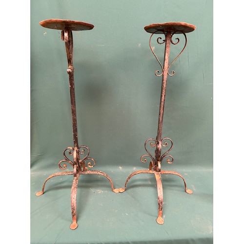 314 - Pair of wrought iron blacksmith made candle stands or flower arranging stands 34