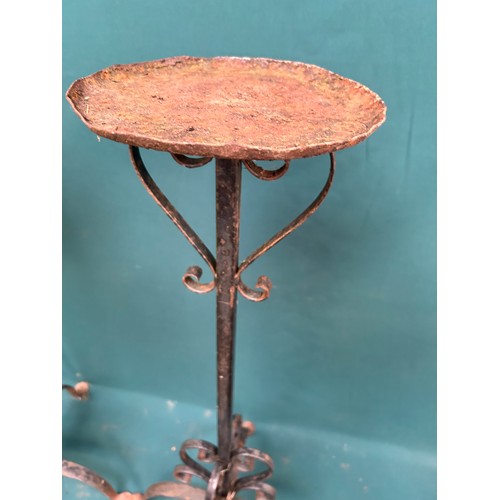 314 - Pair of wrought iron blacksmith made candle stands or flower arranging stands 34