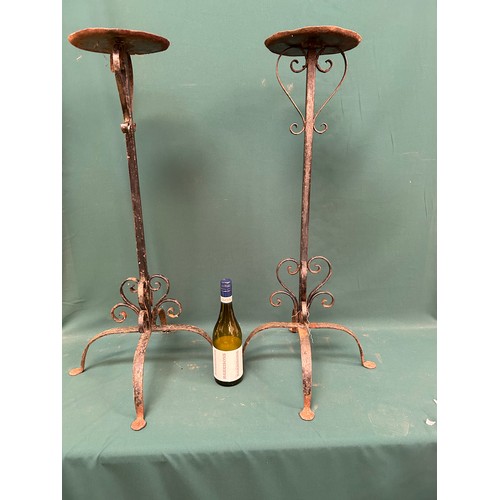 314 - Pair of wrought iron blacksmith made candle stands or flower arranging stands 34