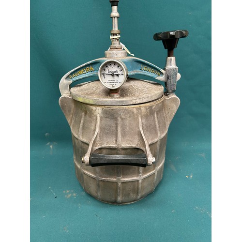 356 - Large circa 1940 / 50  Easiwork London Health Cooker - pressure cooker - cast aluminium, with gauge