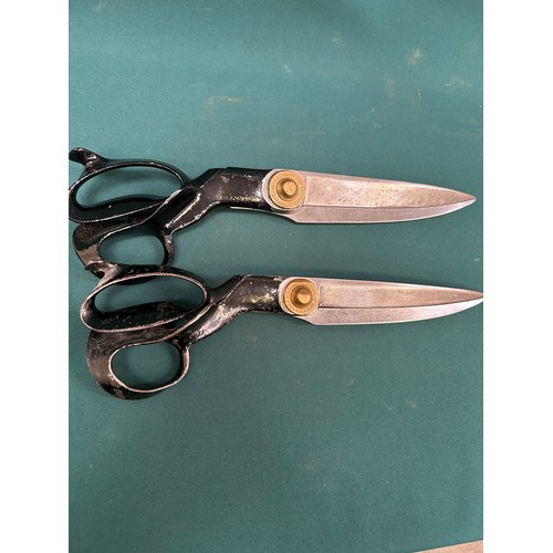 355 - Two good pairs of very large heavy duty Tailor's fabric shears, 15