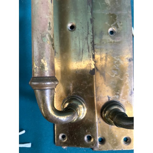 353 - Two good pairs of door handles from the first half of the 20th Century, one pair brass, the other br... 