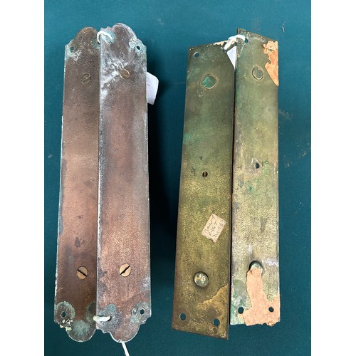 353 - Two good pairs of door handles from the first half of the 20th Century, one pair brass, the other br... 