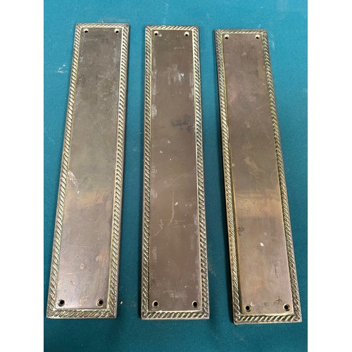 354 - 3 x solid brass door finger plates with gadrooned edge pattern - 12