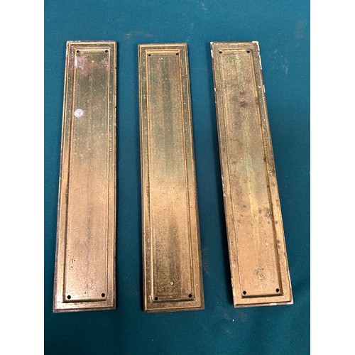 354 - 3 x solid brass door finger plates with gadrooned edge pattern - 12