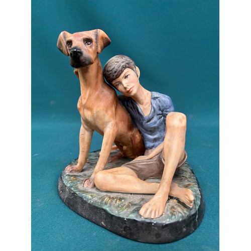 3 - Royal Doulton bone China figure “Buddies”, a boy with his Great Dane dog, HN2546, restoration to boy... 