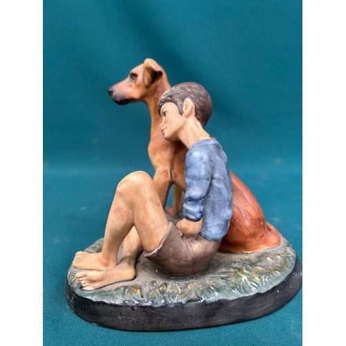 3 - Royal Doulton bone China figure “Buddies”, a boy with his Great Dane dog, HN2546, restoration to boy... 