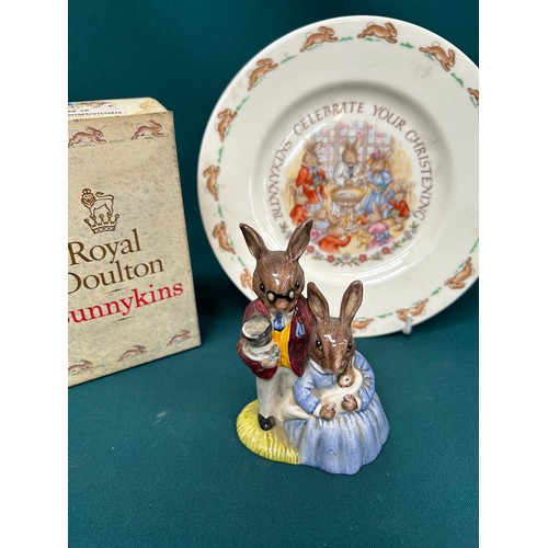 2 - Royal Doulton Bunnykins “Father, Mother & Victoria Bunnykins” DB68, 1988. With original box. The lot... 