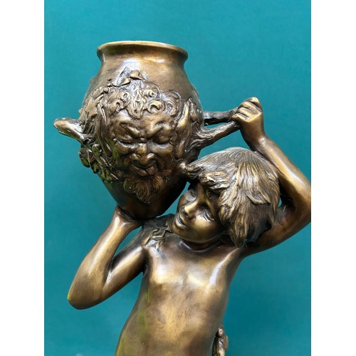 170 - LARGE 20TH CENTURY CLASSICAL BRONZE FIGURE OF A BOY HOLDING AN URN WITH THE FACE OF A SATYR - ENTITL... 