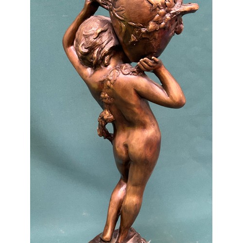 170 - LARGE 20TH CENTURY CLASSICAL BRONZE FIGURE OF A BOY HOLDING AN URN WITH THE FACE OF A SATYR - ENTITL... 